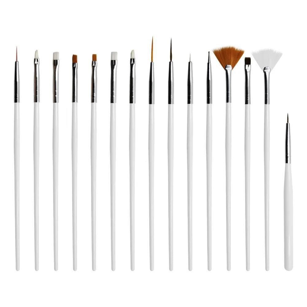Kit 15 Pincéis Decoração De Unhas Gel Nail Art Branco