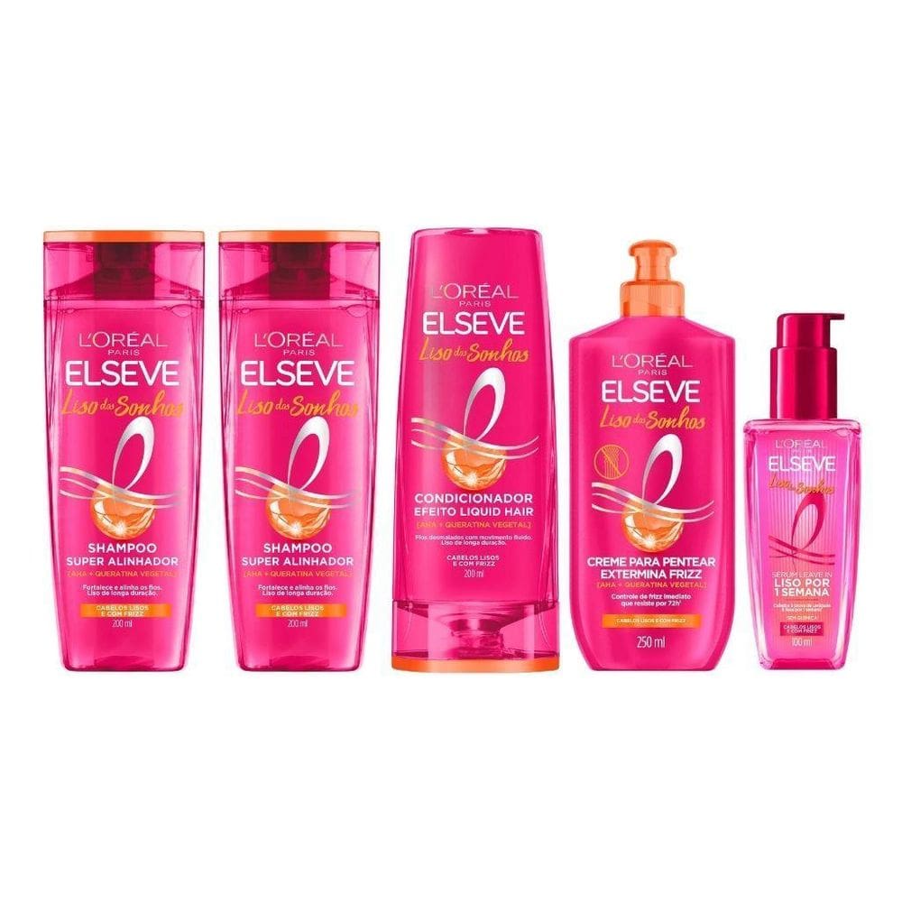 Kit Elseve Liso Dos Sonhos 2 Sh 200Ml+Cond+Cr Pentear+Serum