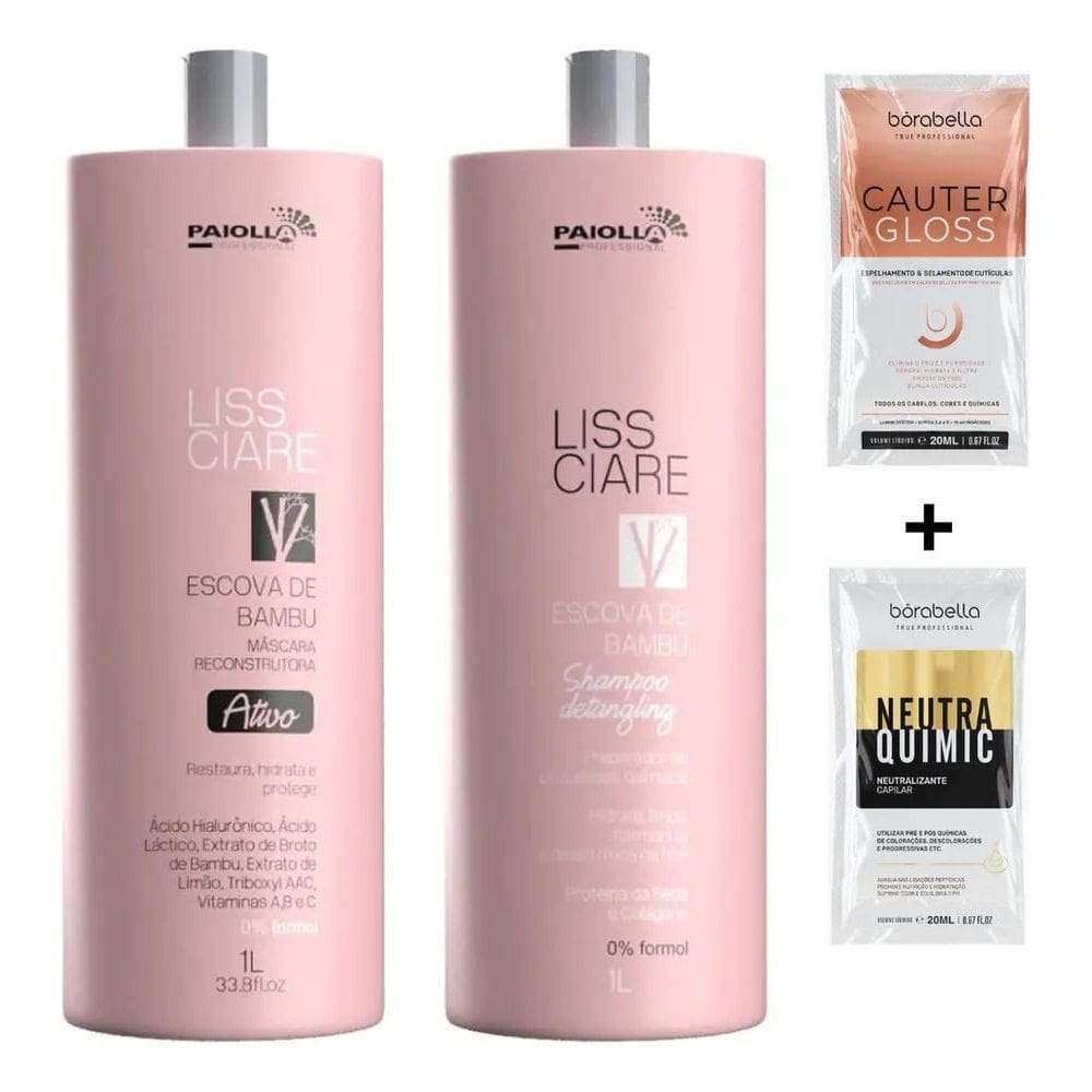 2X Paiolla Escova Progressiva De Bambu Sem Formol 2 Unidades