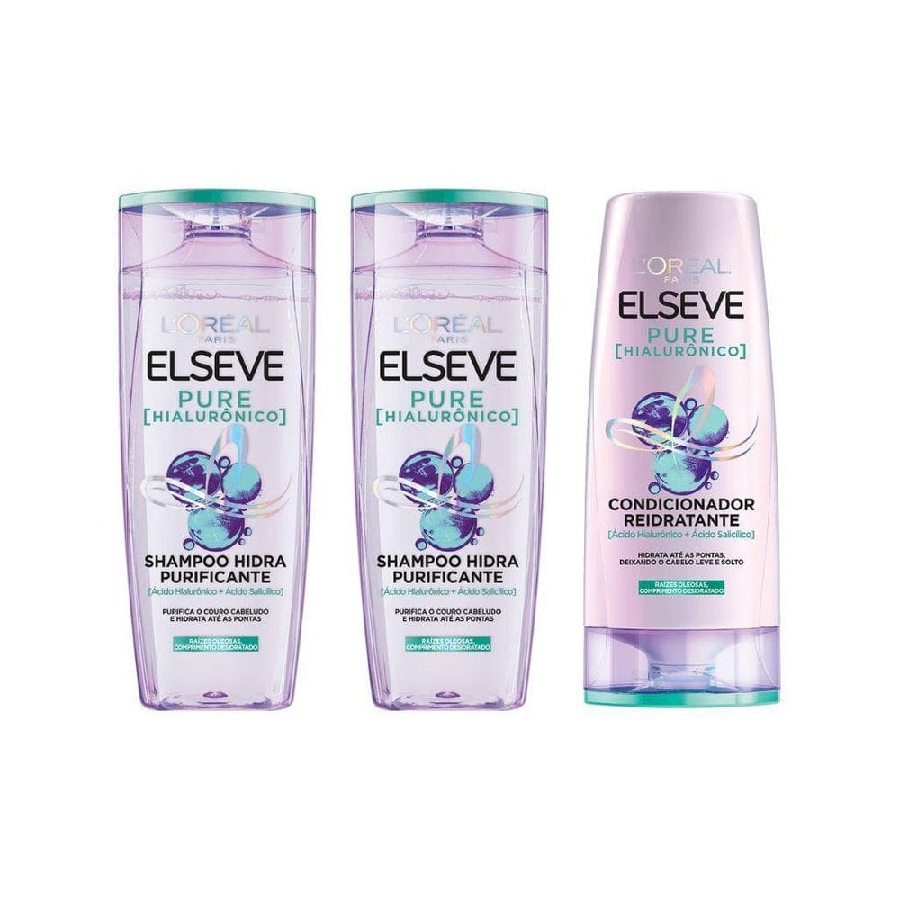 Kit Elseve Pure Hialuronico 1 Cond 400Ml + 2 Shampoo 400Ml