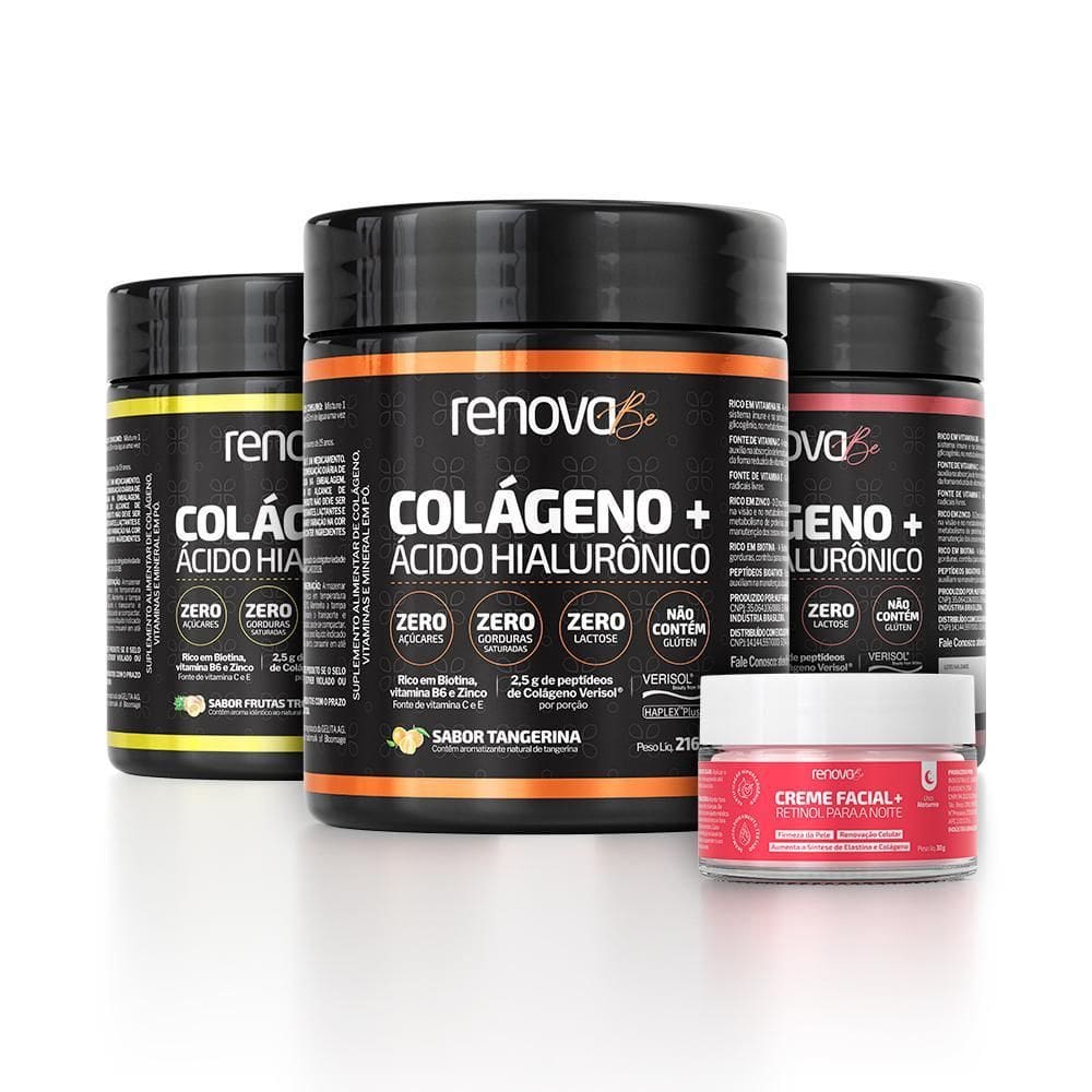 3 Potes Colágeno Verisol Renova Be + 1 Creme Facial Retinol