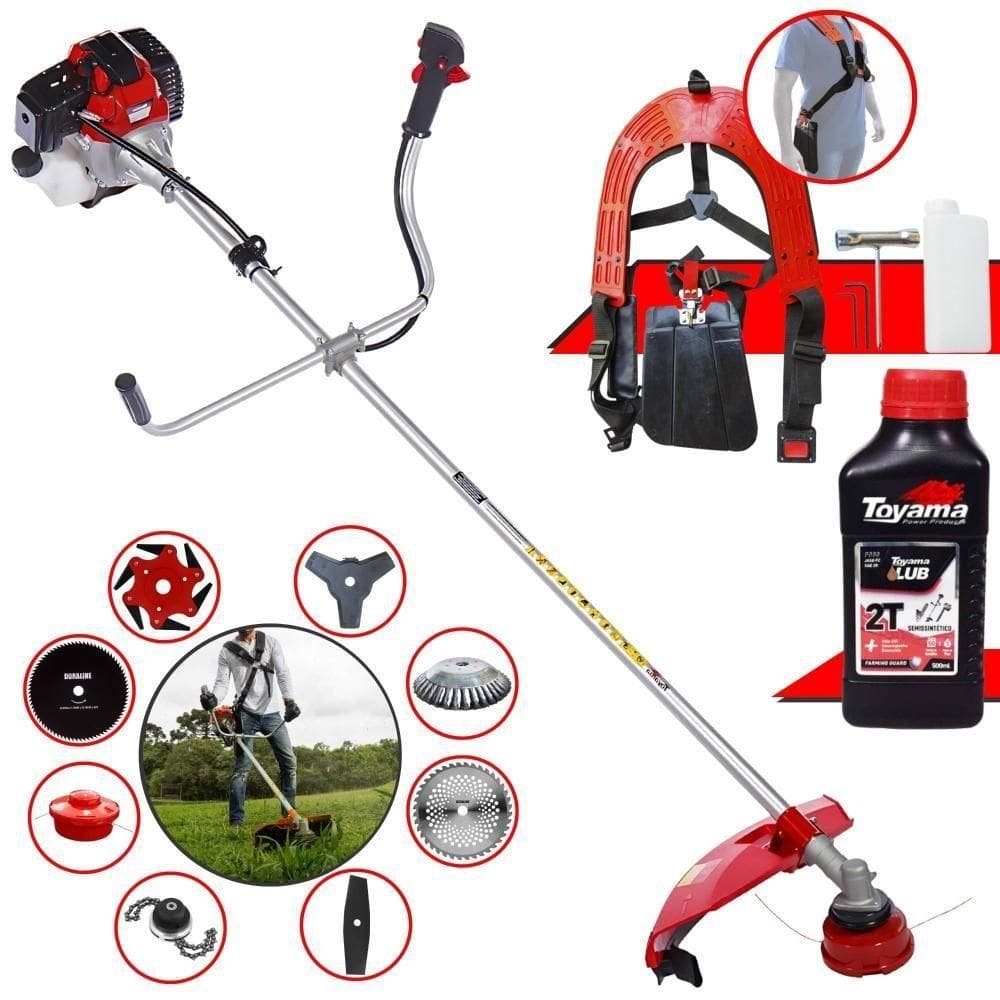 Roçadeira Rt43l 1,7hp 43cc + 6 Facas + Escova + Óleo Toyama