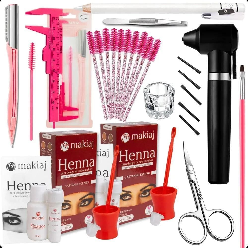 2X Kit Henna Sobrancelhas Material Completo Design Henna Mak
