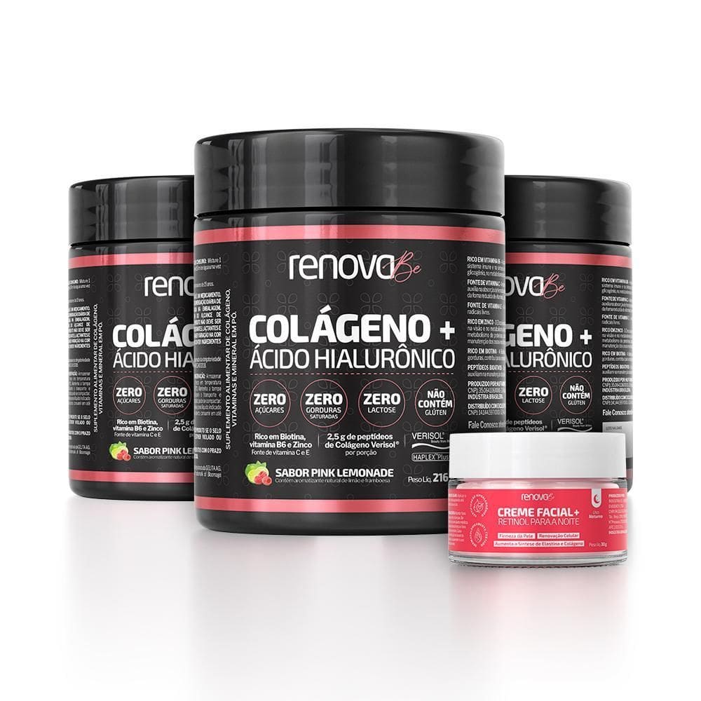 3 Potes Colágeno Verisol Renova Be + 1 Creme Facial Retinol