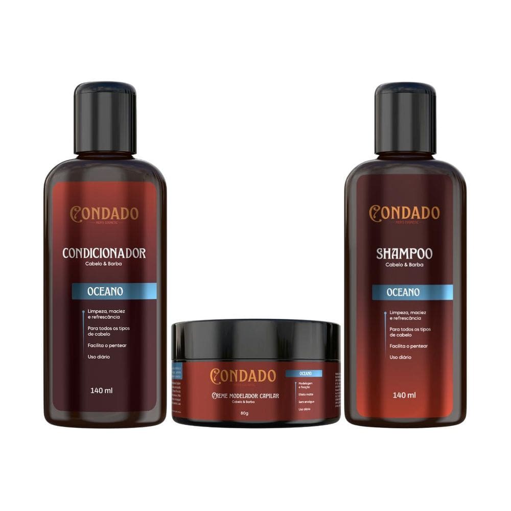 Kit Shampoo Condicionador Creme Modelador Masculino Condado