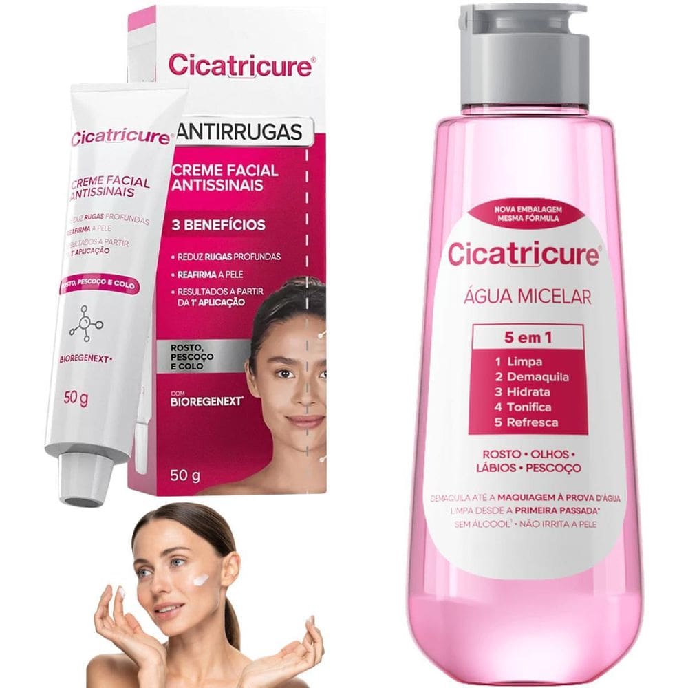 Kit Cicatricure Água Micelar Gel Creme Facial Antissinais