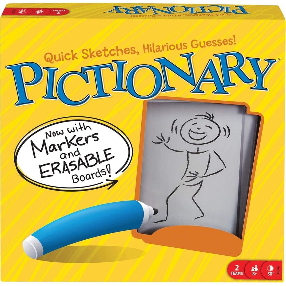 Jogo de tabuleiro Mattel Pictionary DKD47 com 2 marcadores apagáveis