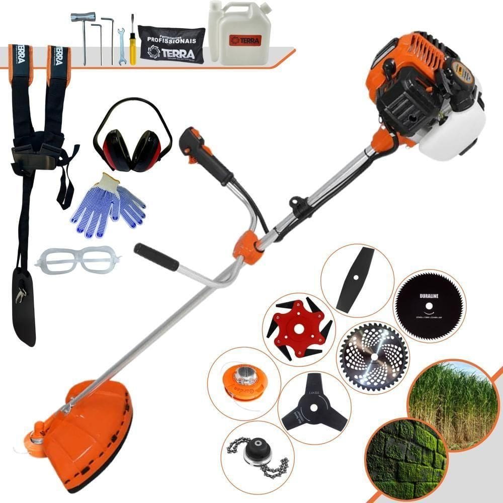 Roçadeira Profissional Lateral Terra Gr520xp À Gasolina 52cc 2t 2,5hp + Faca 2 Pontas + Faca 3 Pontas + Faca 6 Pontas +