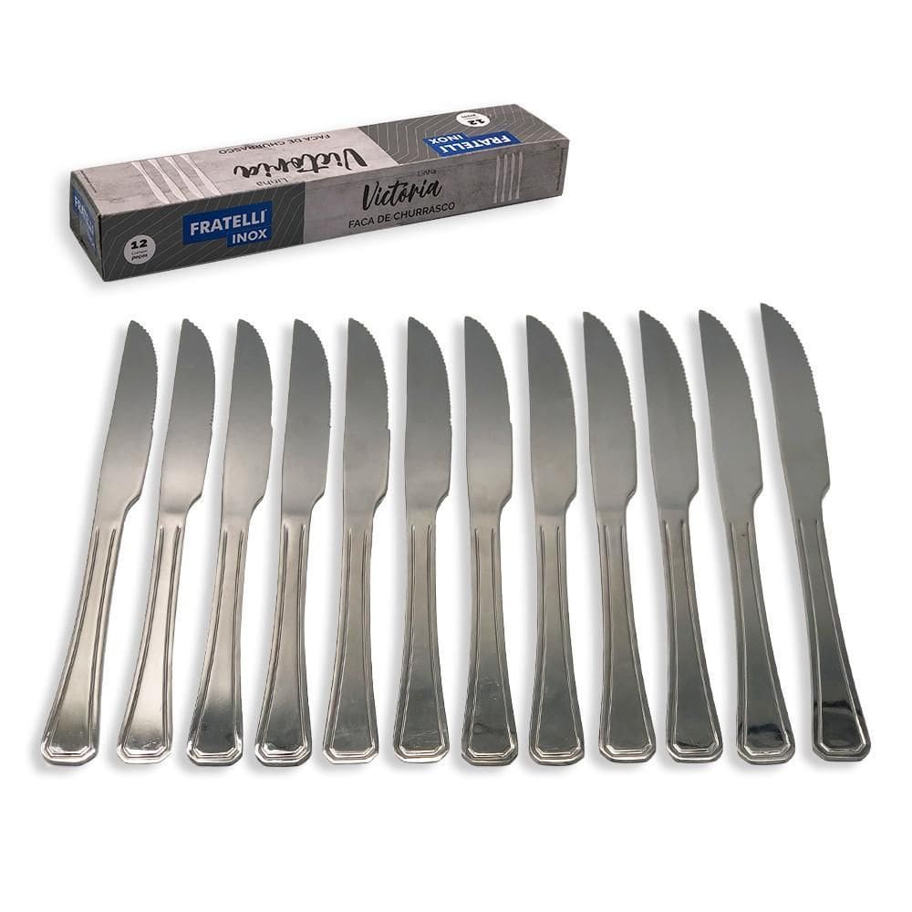 Kit De Facas De Churrasco Em Aço Inox 12 Peças