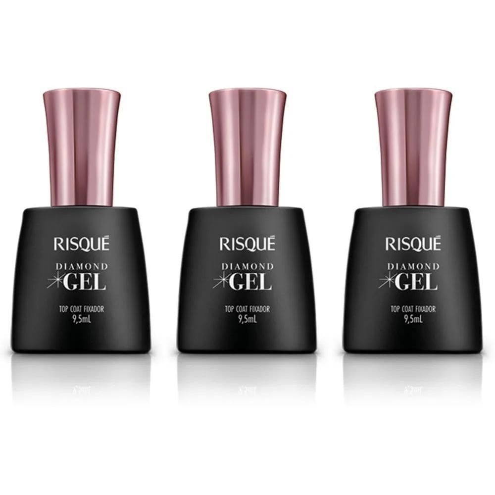 3X Kit Esmalte Risque Diamond Gel Top Coat Fixador 3 Unidade