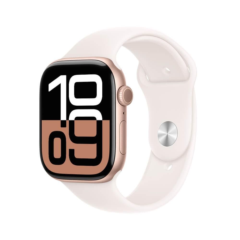 Apple Watch Series 10 GPS • Caixa cor de ouro rosa de alumínio – 46 mm • Pulseira esportiva blush-clara – M/G