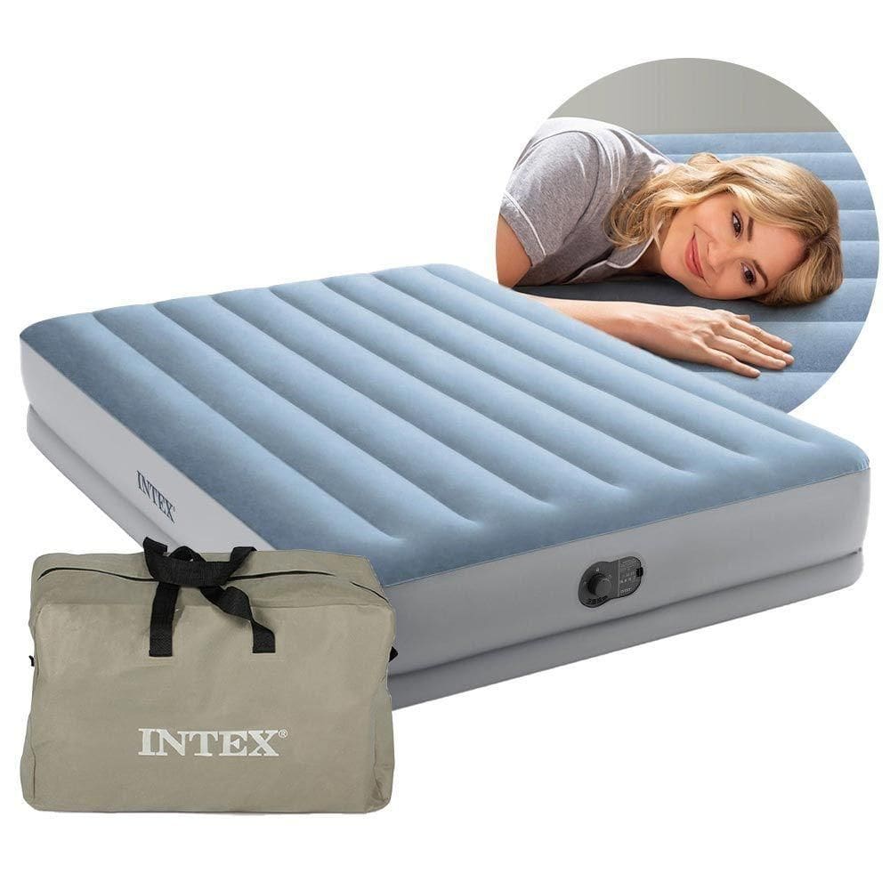 Colchão Inflável Casal Queen Fiber Tech Prestige 272kg Azul Com Bomba Usb Intex