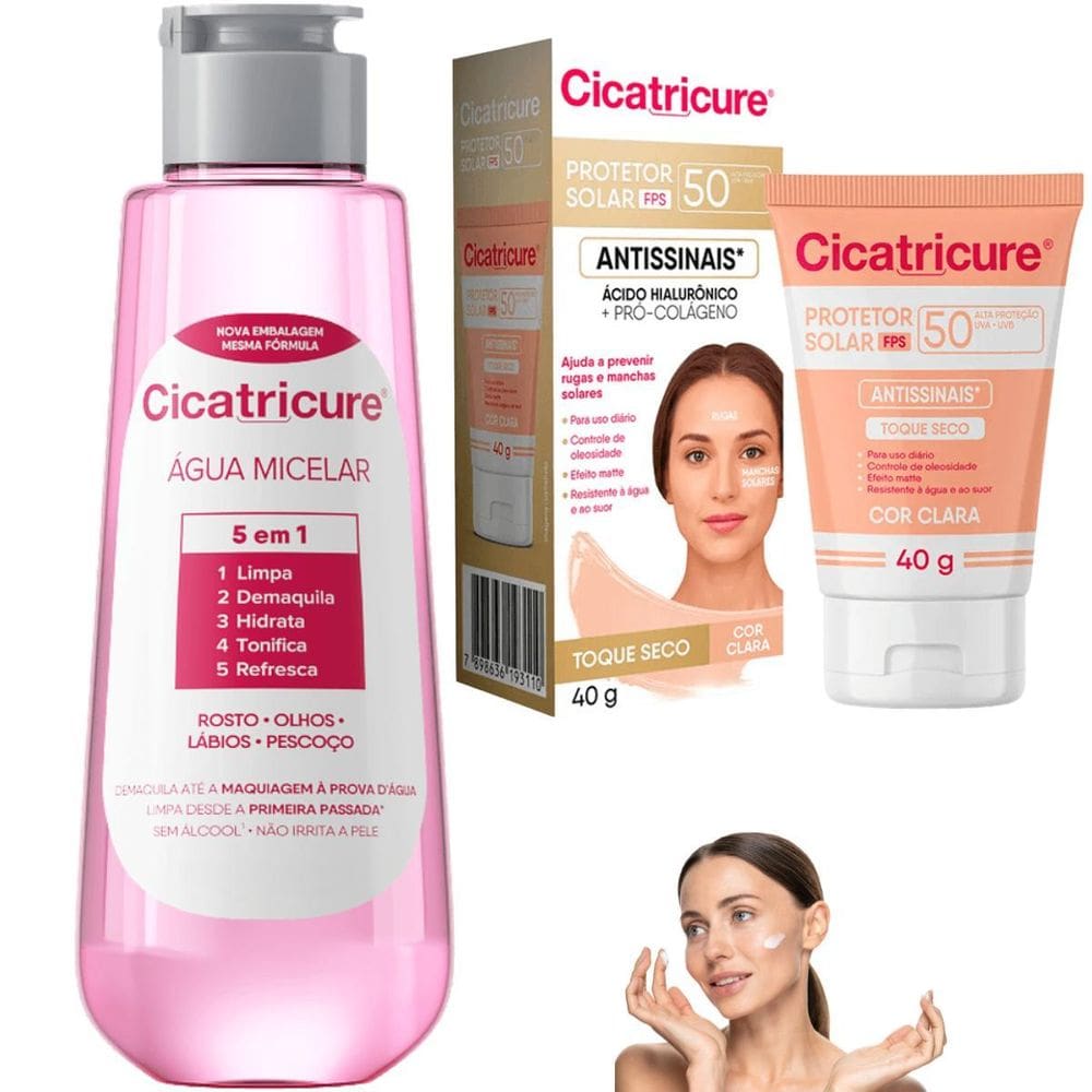 Kit Cicatricure Água Micelar Protetor Solar Rosto Facial