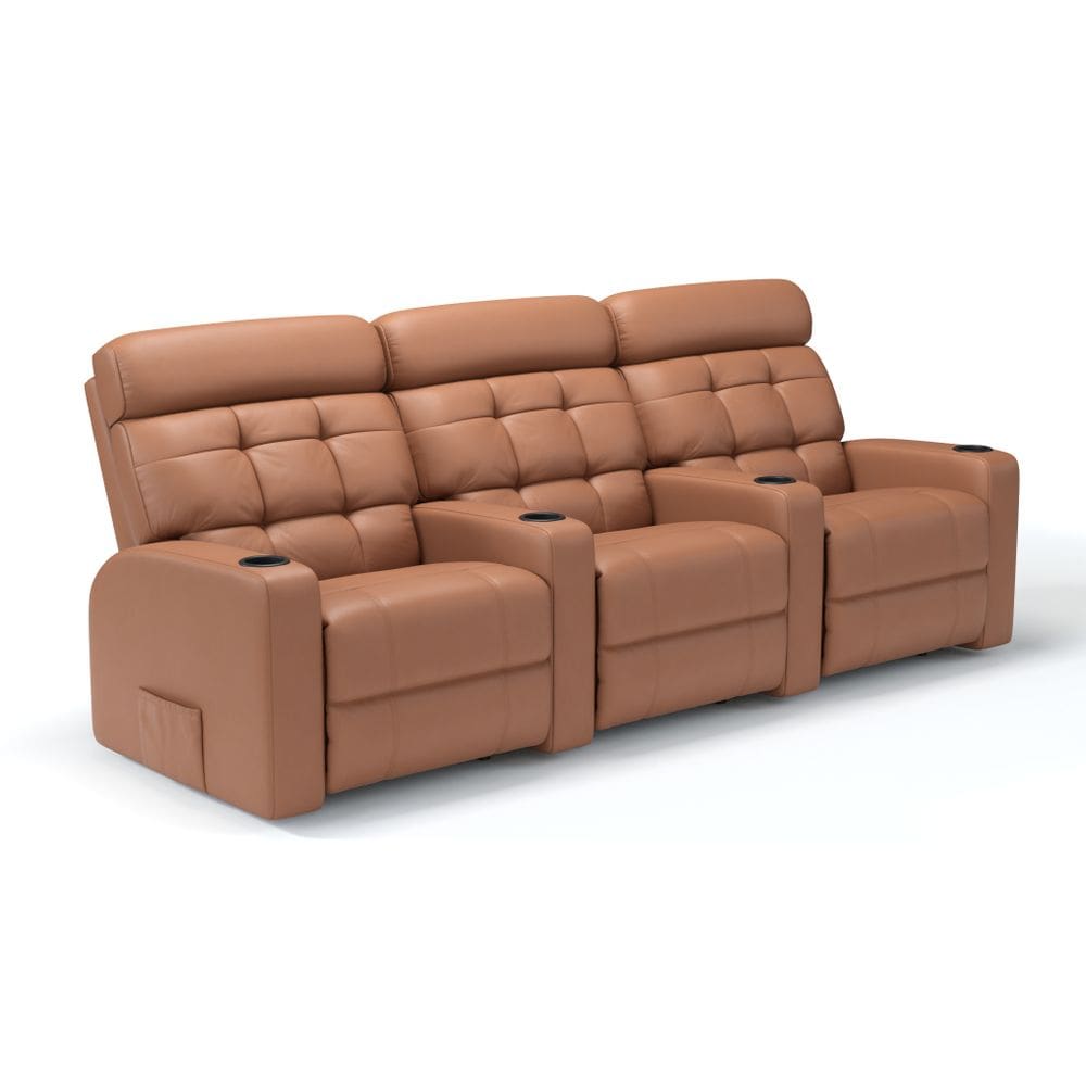 Sofá 3 Lugares Reclinável Manual Linha Cinema Em Couro Bovino