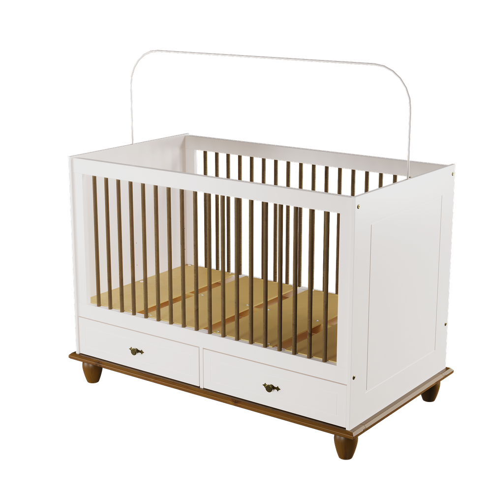 Berço Vira-Cama Retrô Off White/Nogueira