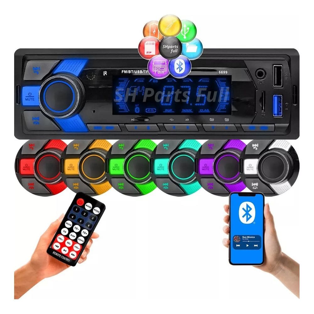 Rádio Mp3 Som Automotivo Bluetooth 7 Cores 200w Pen Drive Sd