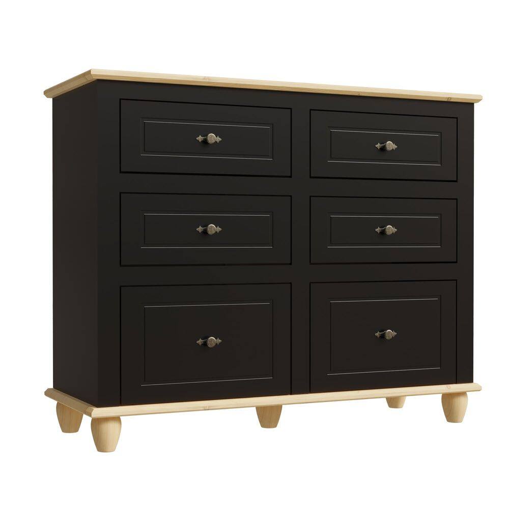 Cômoda Retrô 6 Gavetas Preto/ Marfim