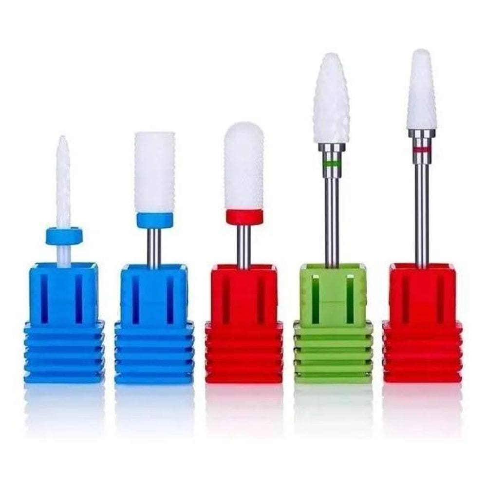 2X Kit 5 Broca Lixa Unha Gel Fibra Porcelana Mf