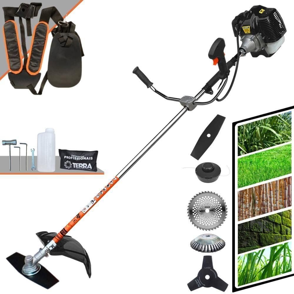 Roçadeira Terra Grh520 À Gasolina 52cc 2,5hp + Faca 3p Duraline 255mm 2,9mm + Faca 40d Duraline 255mm 2mm