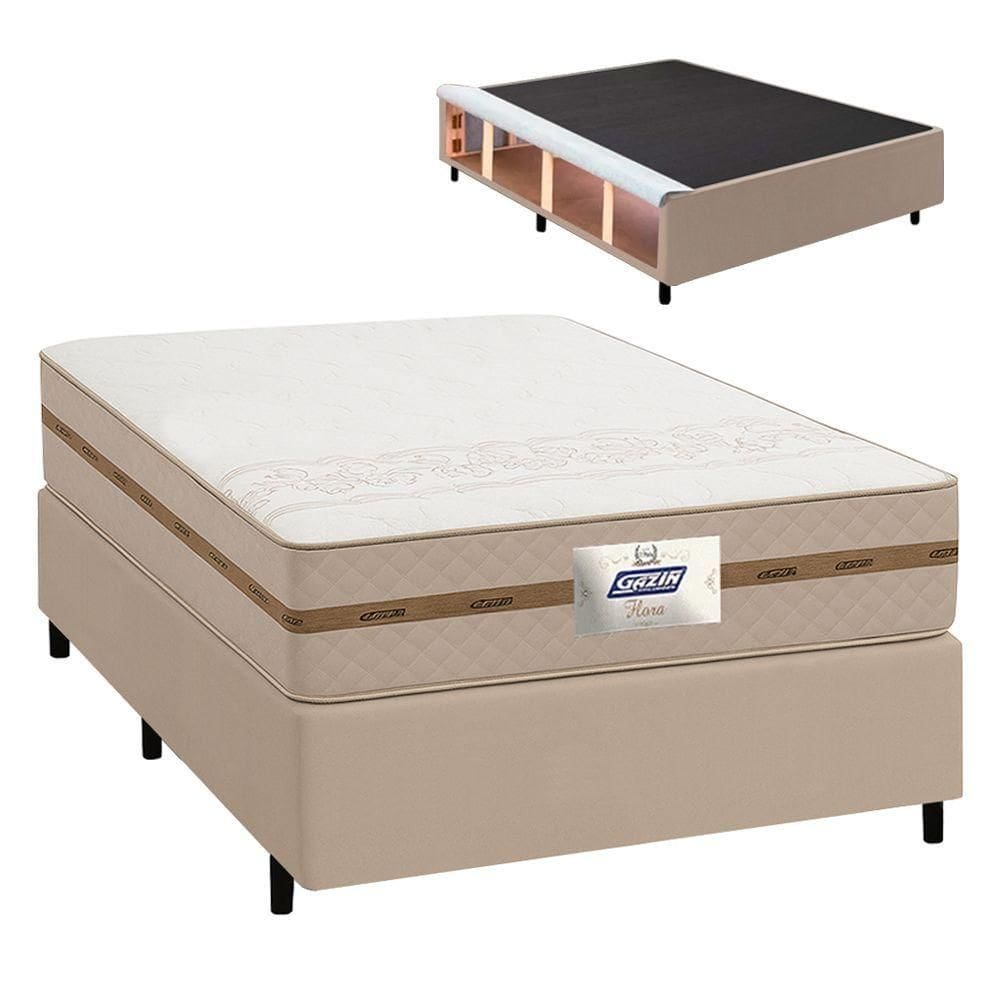 Cama Box Baú Casal Gazin Colchão Com Molas 138x188x64cm Flora Bege