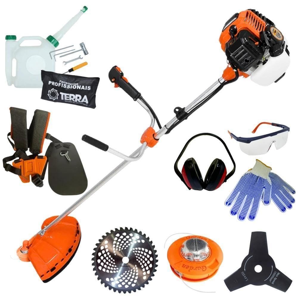 Roçadeira Profissional Lateral Terra Gr520xp À Gasolina 52cc 2t 2,5hp + Faca 3 Pontas Duraline 255mm 2,9mm - 255253pju