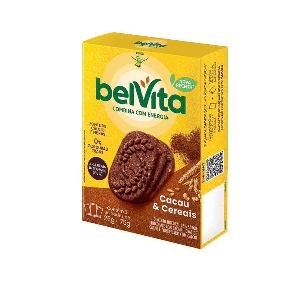 Biscoito BelVita Cacau E Cereais Multipack 75g com 3 Unidades de 25g
