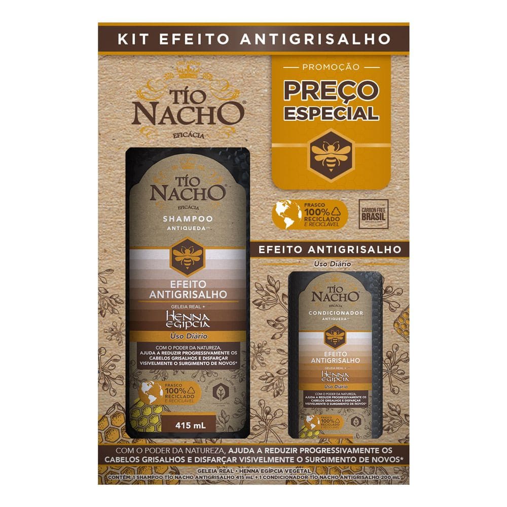 Kit Tío Nacho Efeito Antigrisalho Shampoo Antiqueda 415ml e Condicionador Antiqueda 200ml