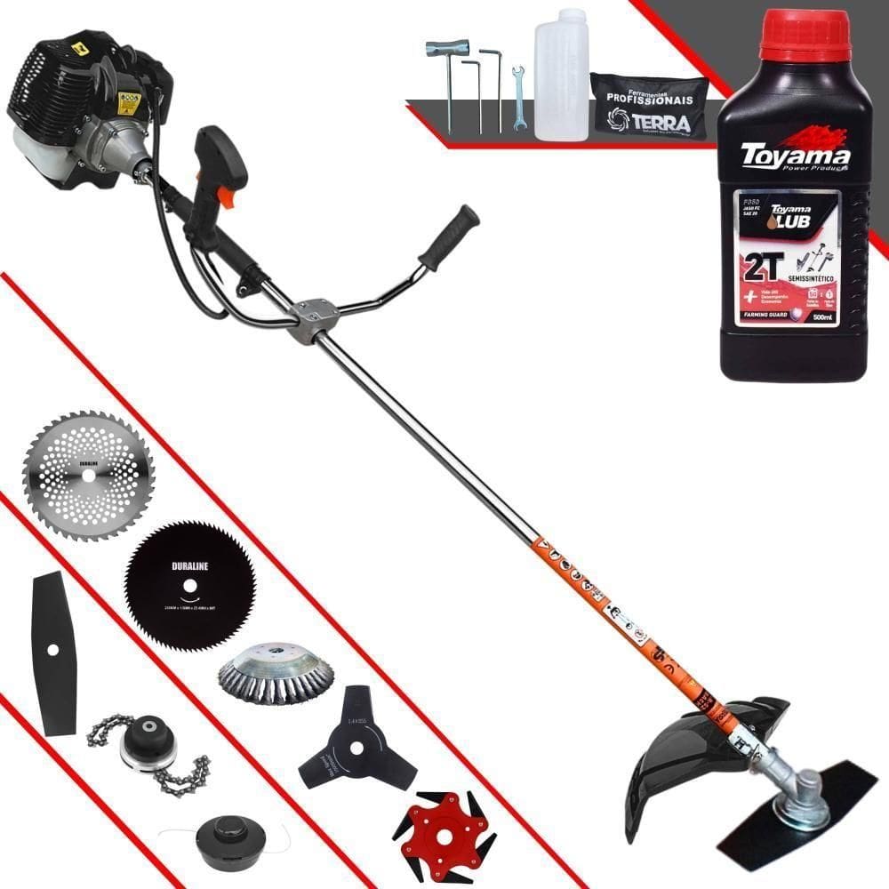 Roçadeira Terra Grh520 À Gasolina 52cc 2,5hp + Faca 3 Pontas + Faca 40 Dentes + Faca 80 Dentes + Faca 6 Pontas + Escova