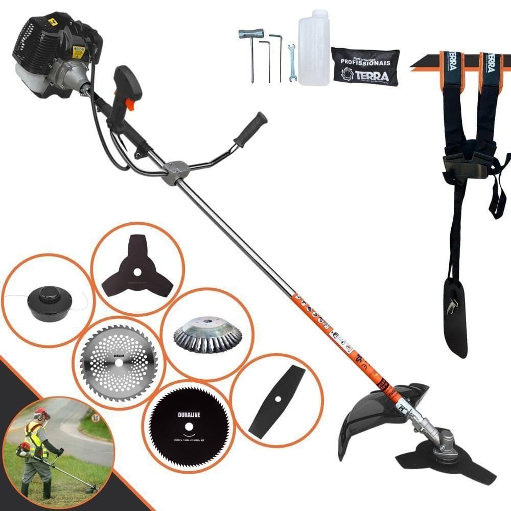 Roçadeira Profissional Terra Grh430 À Gasolina 43cc 1,7hp + Faca 2p Duraline + Faca 40d Duraline + Faca 80d Duraline +