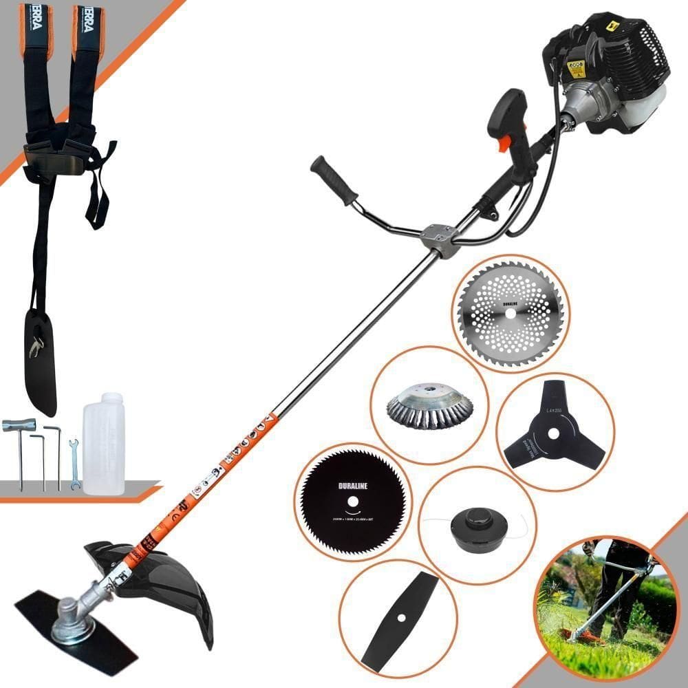 Roçadeira Profissional Terra Grh520 À Gasolina 52cc 2,5hp + Faca 3p Duraline + Faca 40d Duraline + Faca 80d Duraline +