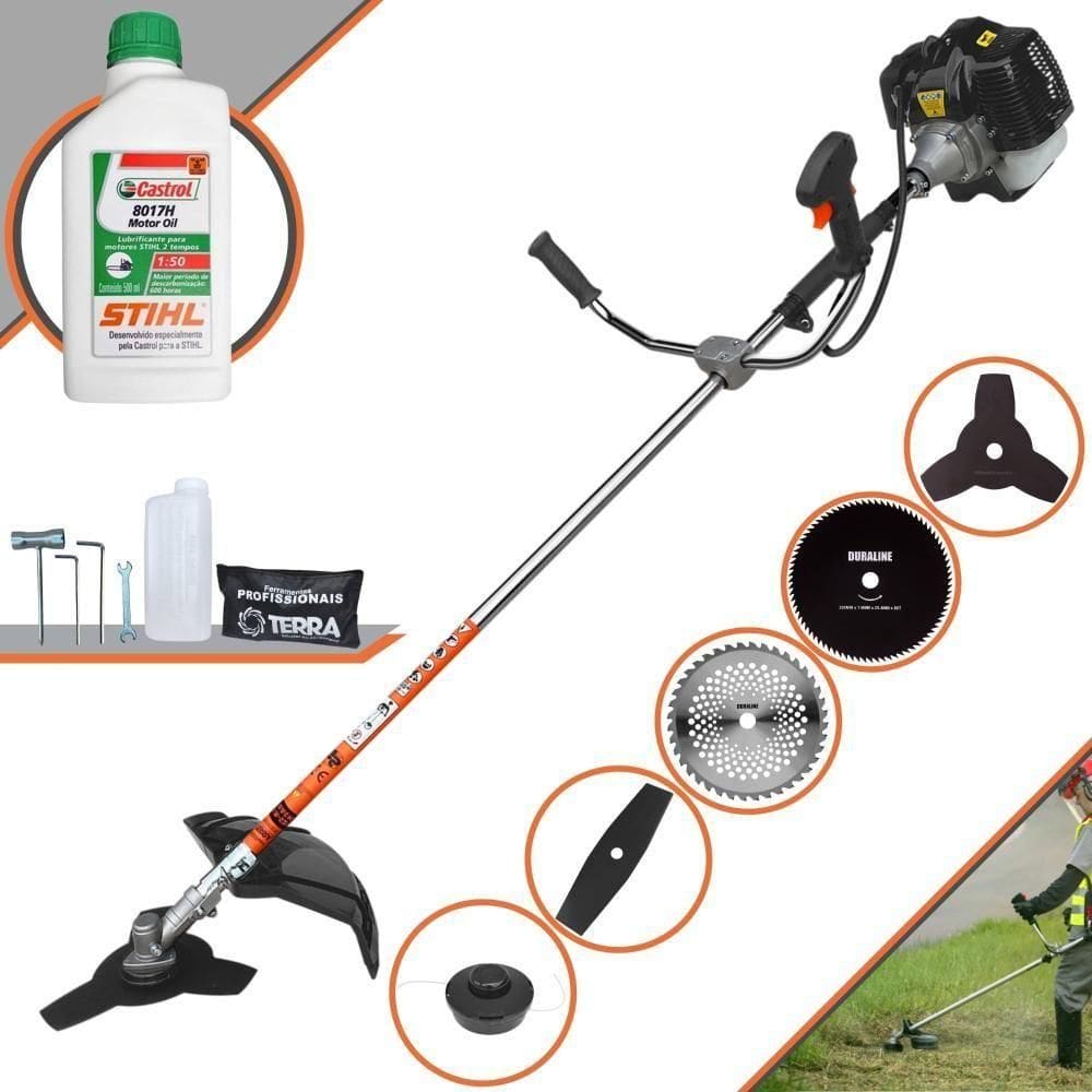 Roçadeira Profissional Terra Grh430 À Gasolina 43cc 1,7hp + Faca 3p Duraline + Faca 40d Duraline + Faca 80d Duraline +