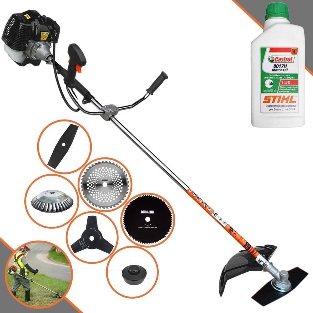 Roçadeira Profissional Terra Grh520 À Gasolina 52cc 2,5hp + Faca 3p Duraline + Faca 40d Duraline + Faca 80d Duraline +