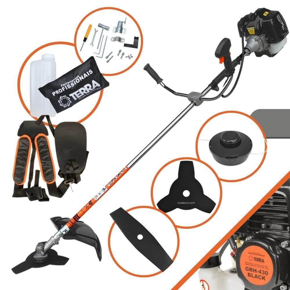 Roçadeira Profissional Lateral Terra Grh430 À Gasolina 43cc 2t 1,7hp + Faca 2 Pontas Duraline 330mm 2,7mm - 330252pju