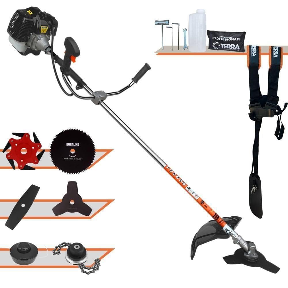 Roçadeira Profissional Lateral Terra Grh430 À Gasolina 43cc 2t 1,7hp + Faca 2 Pontas 330mm + Faca 80 Dentes 255mm + Tri