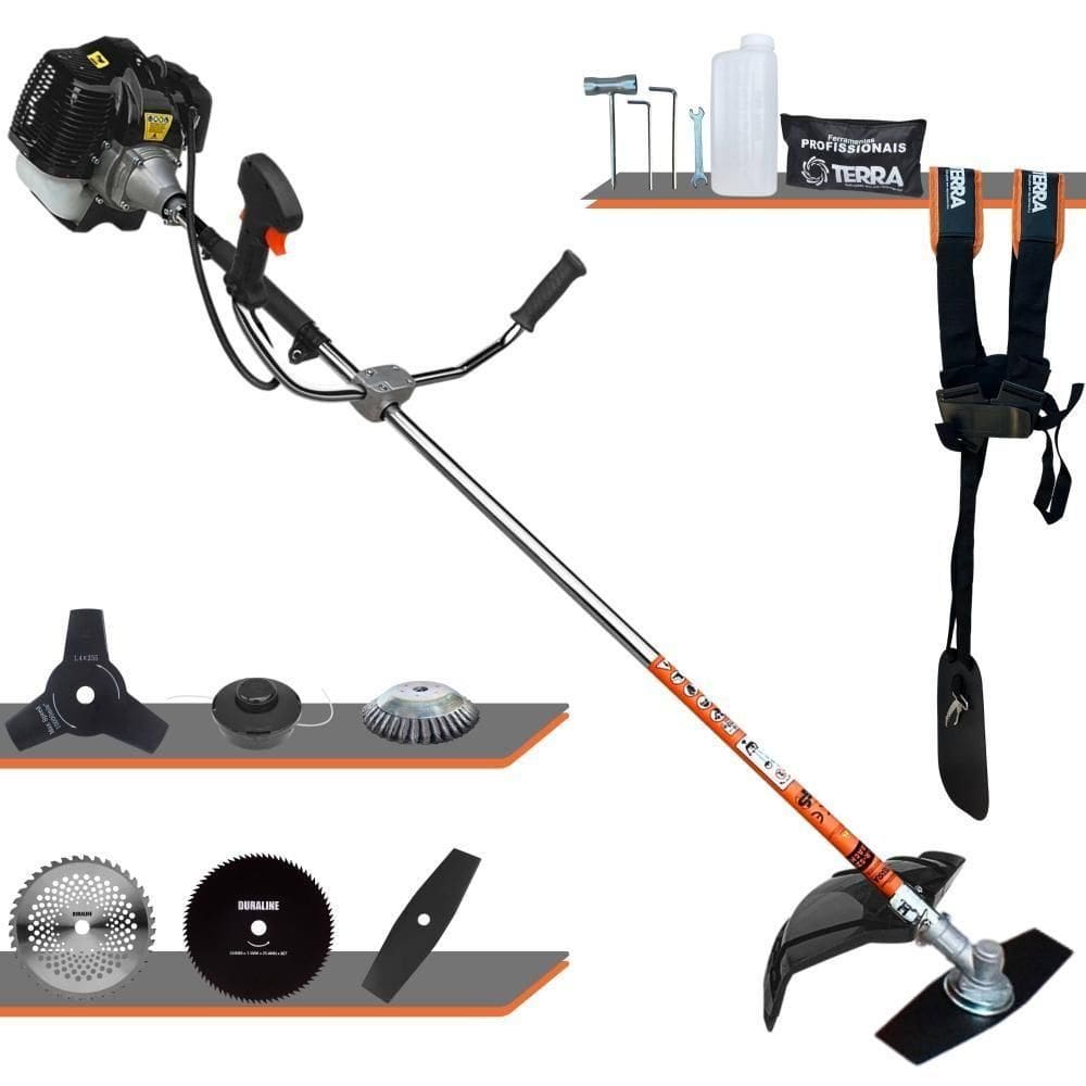Roçadeira Profissional Terra Grh520 À Gasolina 52cc 2,5hp + Faca 3p Duraline + Faca 40d Duraline + Faca 80d Duraline +