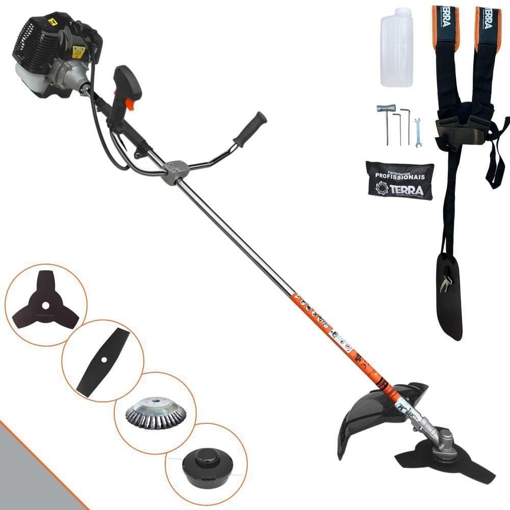 Roçadeira Profissional Lateral Terra Grh430 À Gasolina 43cc 1,7hp + Faca 2 Pontas Duraline 330mm 2,7mm + Escova Rotativ