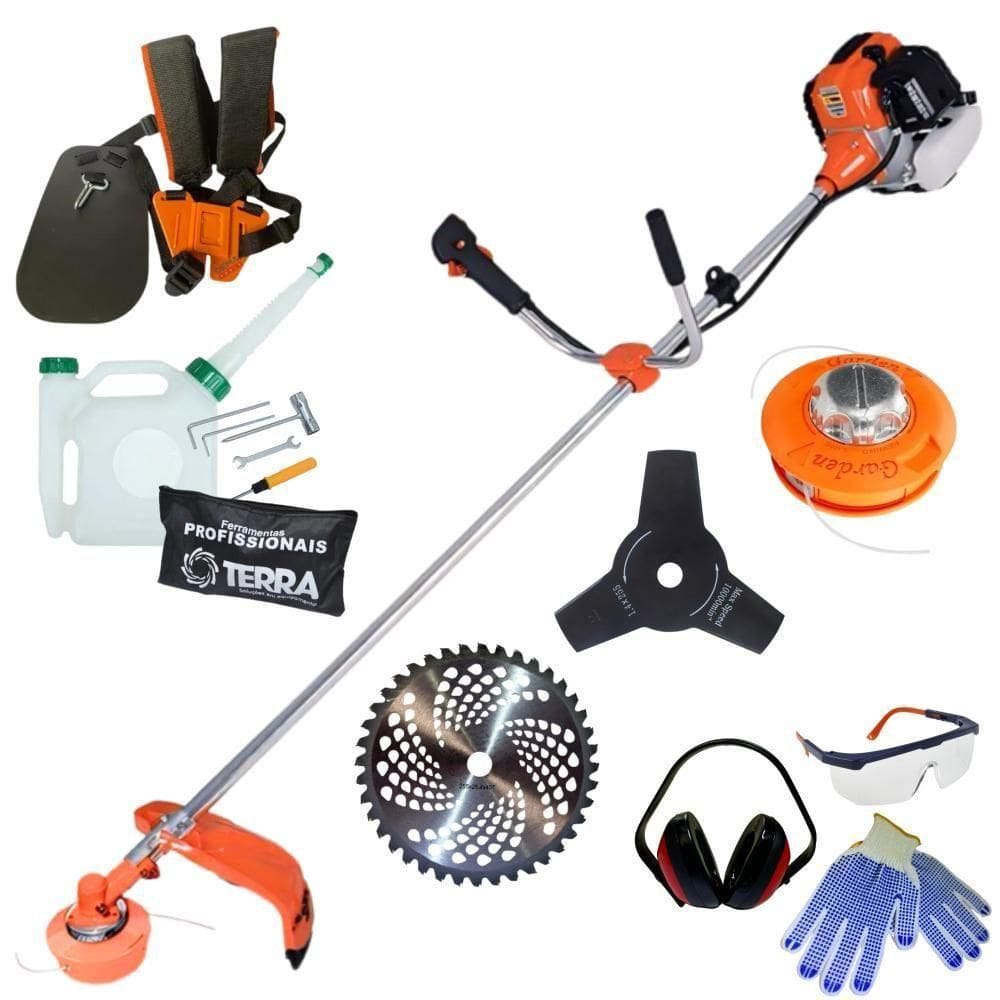 Roçadeira Profissional Lateral Terra Gr520xp À Gasolina 52cc 2t 2,5hp + Faca 3 Pontas Duraline 255mm 2,9mm - 255253pju