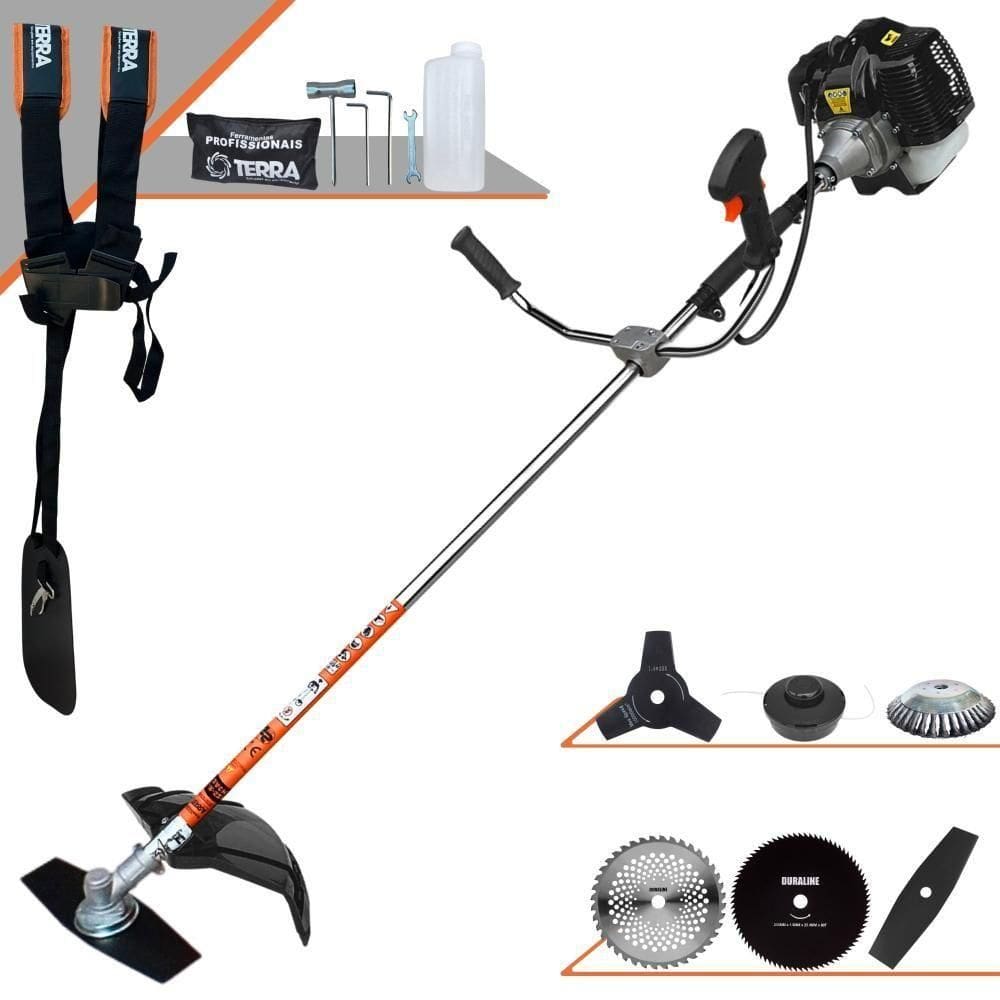Roçadeira Profissional Terra Grh520 À Gasolina 52cc 2,5hp + Faca 3p Duraline + Faca 40d Duraline + Faca 80d Duraline +