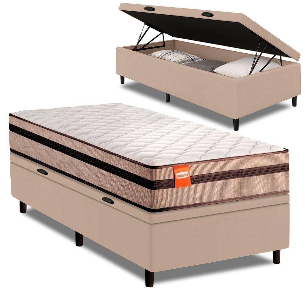 Cama Box Baú Solteiro Molas Ensacadas Bali 88x188x63cm Bege