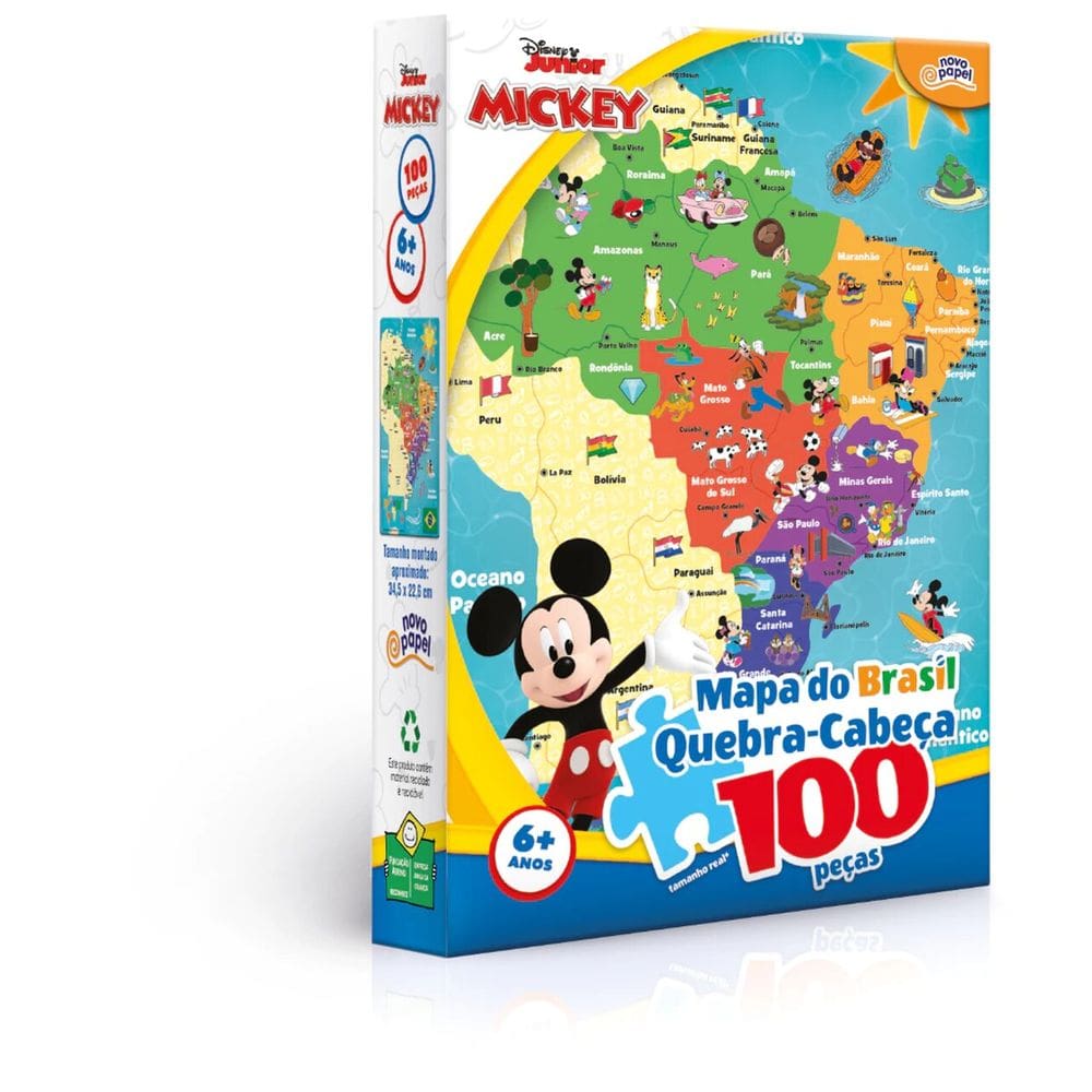 Quebra-Cabeça Mapa Do Brasil Disney Mickey 100 Peças - Toyster 8074