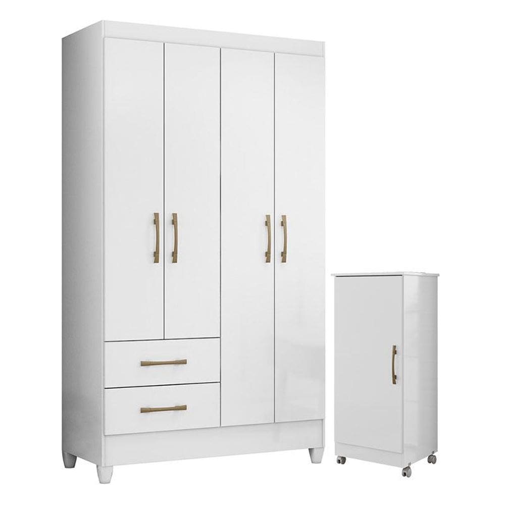 Guarda Roupa Solteiro Chile e Armário Multiuso Lírio Branco Brilho - Moval