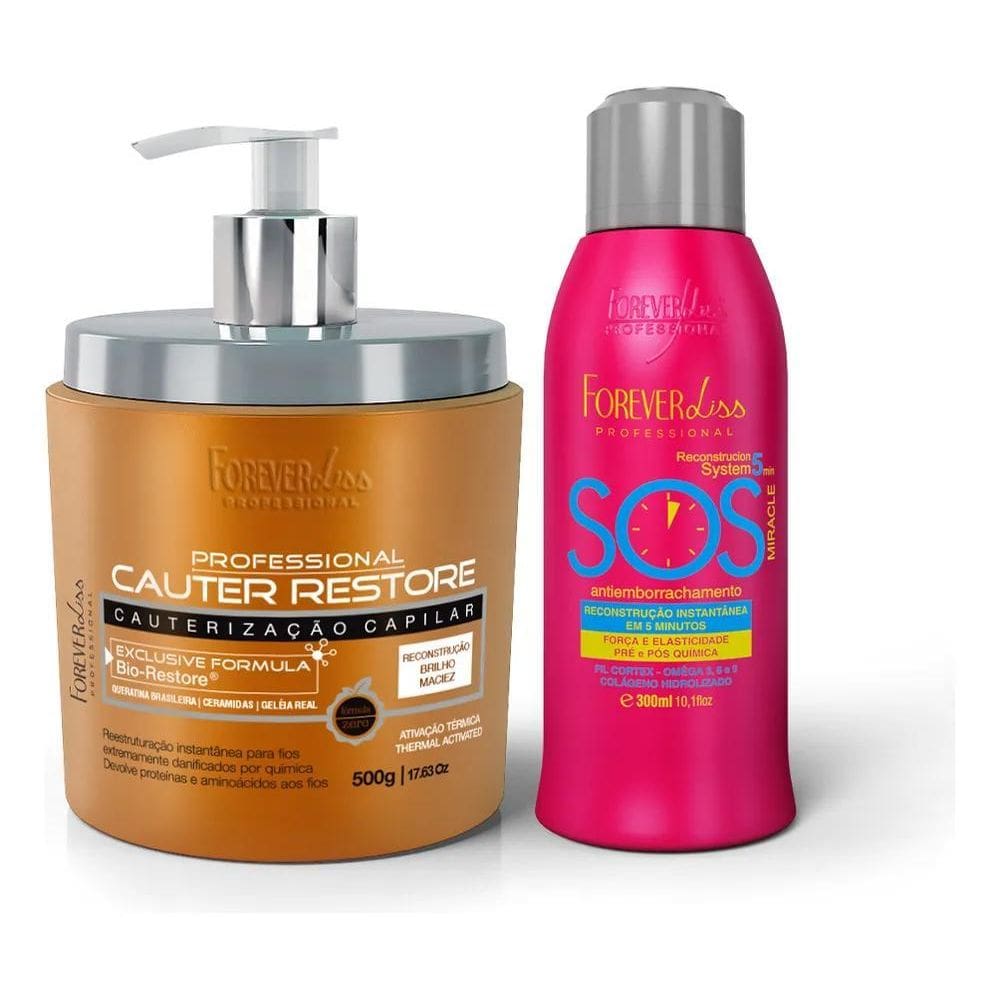 2X Kit Cauterização Capilar Com Sos Antiemborrachamento 300M