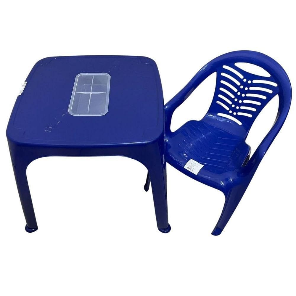 Mesa Infantil Azul + 01 Cadeira Infantil Plasnorthon Kit