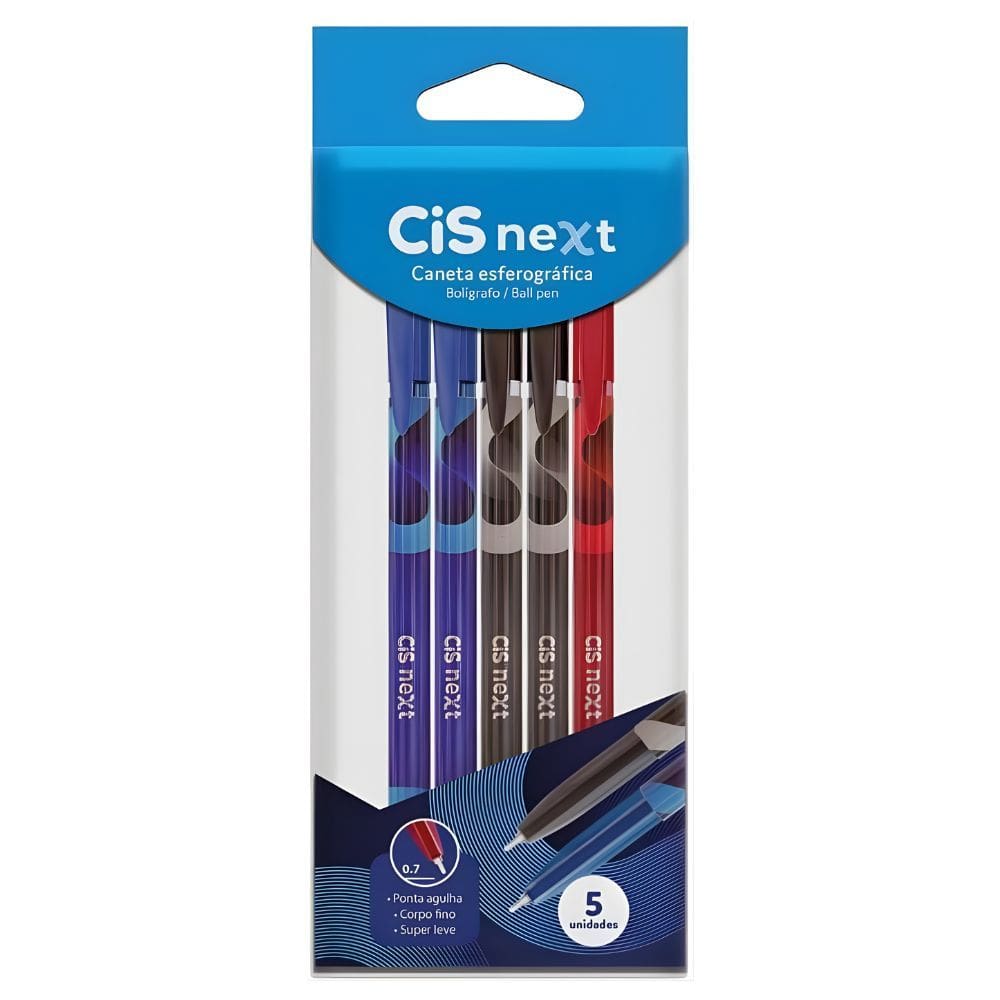Caneta Esferográfica Next Ponta 0.7mm Blister com 05 Unidades de Cores Básicas - CIS