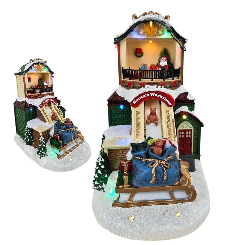 Vila Natalina Natal Papai Noel Fabrica De Brinquedos Movimento Led Arvore Presentes Enfeite Loja Casa Vitrine