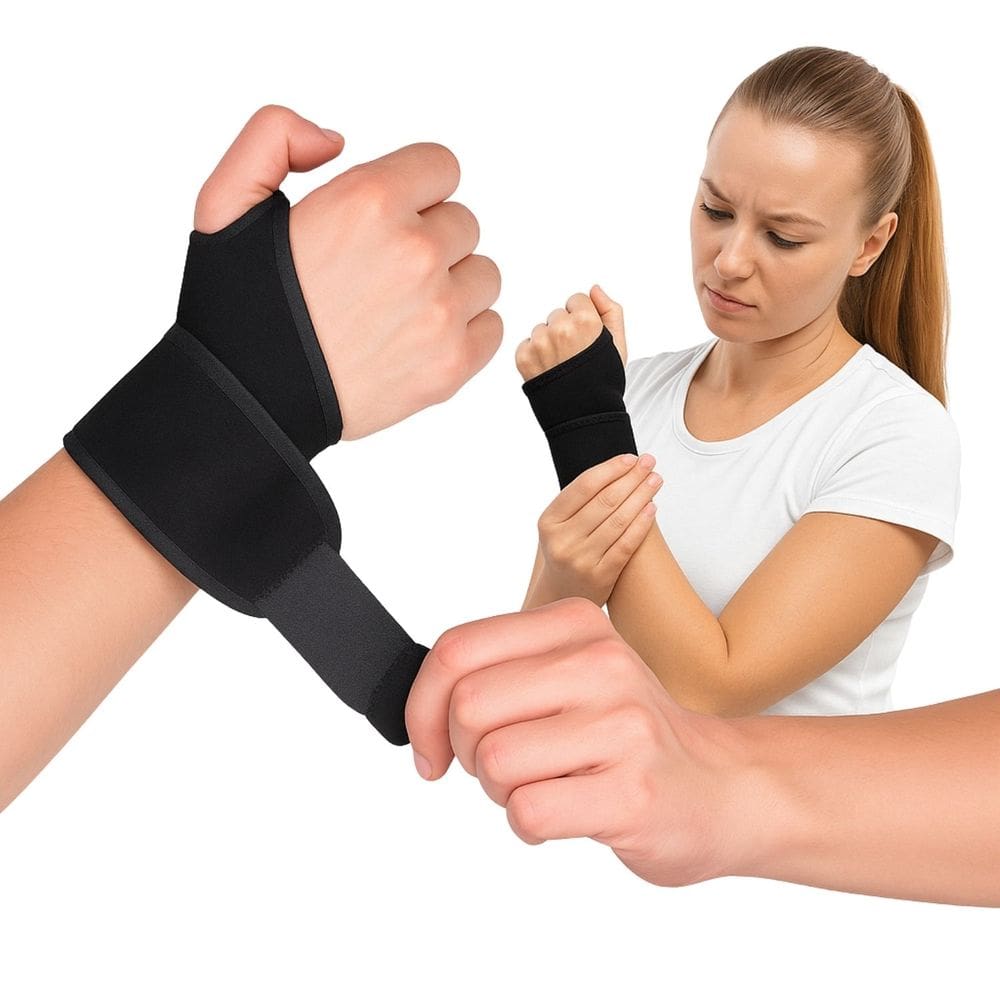 Kit 2 Munhequeiras Ajustáveis Ergonômicas em Neoprene  Cor Preta