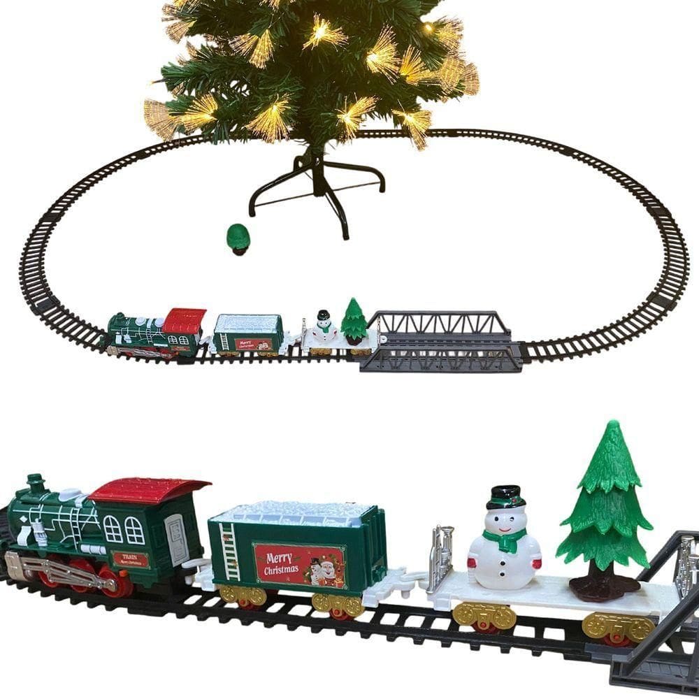 Trenzinho Natal Giratorio Boneco Neve Natalino Som Led Decoraçao Loja Shopping Casa Vitrine Cenario Evento Fim De Ano