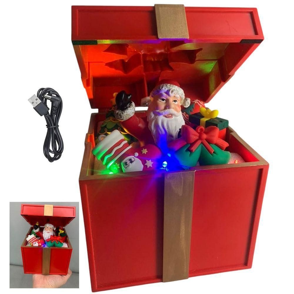 Caixa Presente Natal Natalino Papai Noel Abre E Fecha Musica Led Som Decoraçao Evento Festa Fim De Ano Enfeite Evento