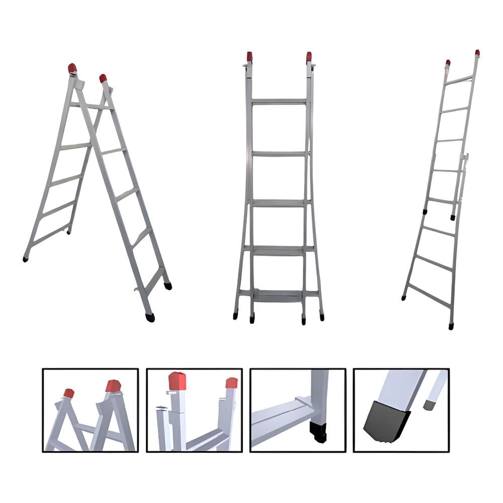 Escada Extensiva 3 em 1 Aço 5x8 Degraus 2,40m 120kg NV205P