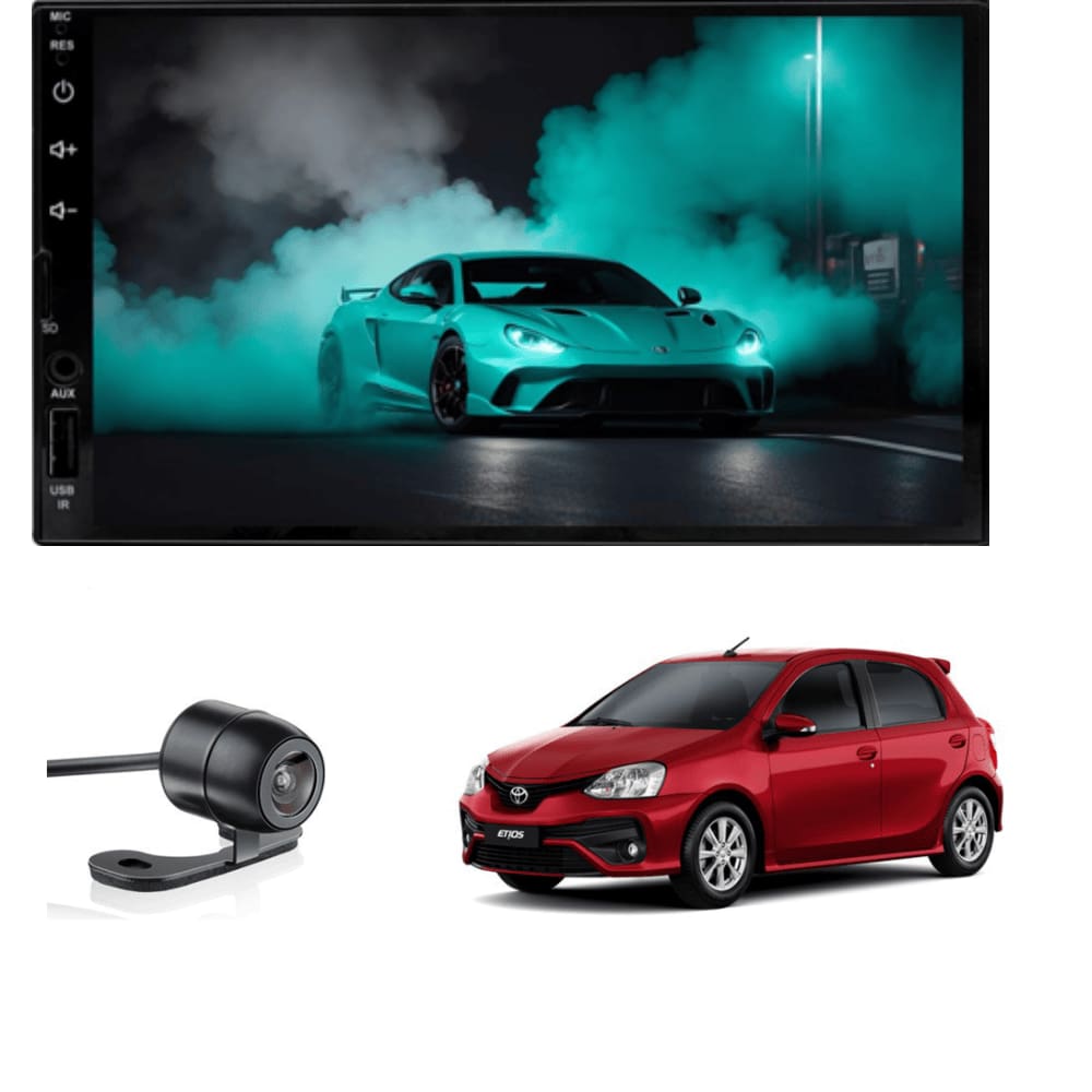 Central Multimídia MP5 Etios todos Tela de 7 Polegadas 2 Din Carplay e Android Auto sem fio + Câmera de ré - ADAK